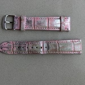 Michele Watch Alligator Leather Strap Pink+ Silver